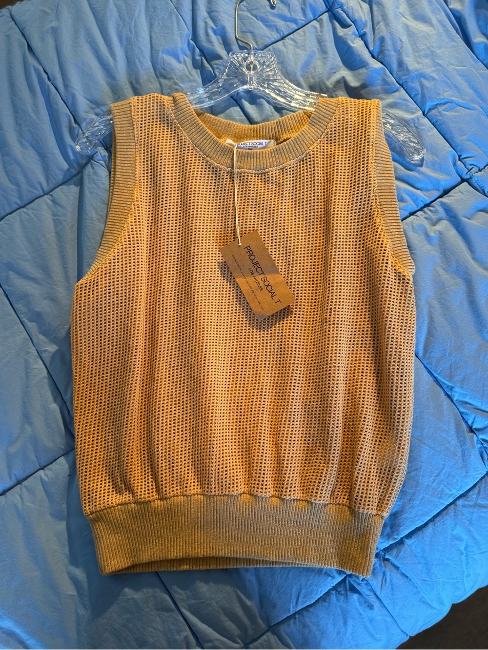 Project Social T Cotton Sleeveless Mesh Top - NEW Tan Size L - Picture 2 of 6